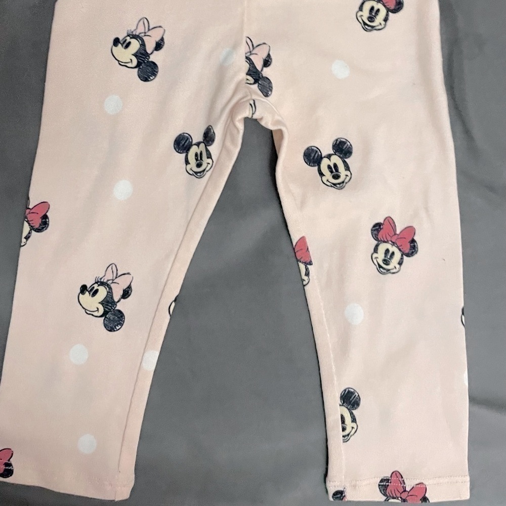 𝅺H&M Baby Girl Leggings Minnie Mouse Pink Printed Infant Pants Stretch Size 9M - Picture 3 of 3